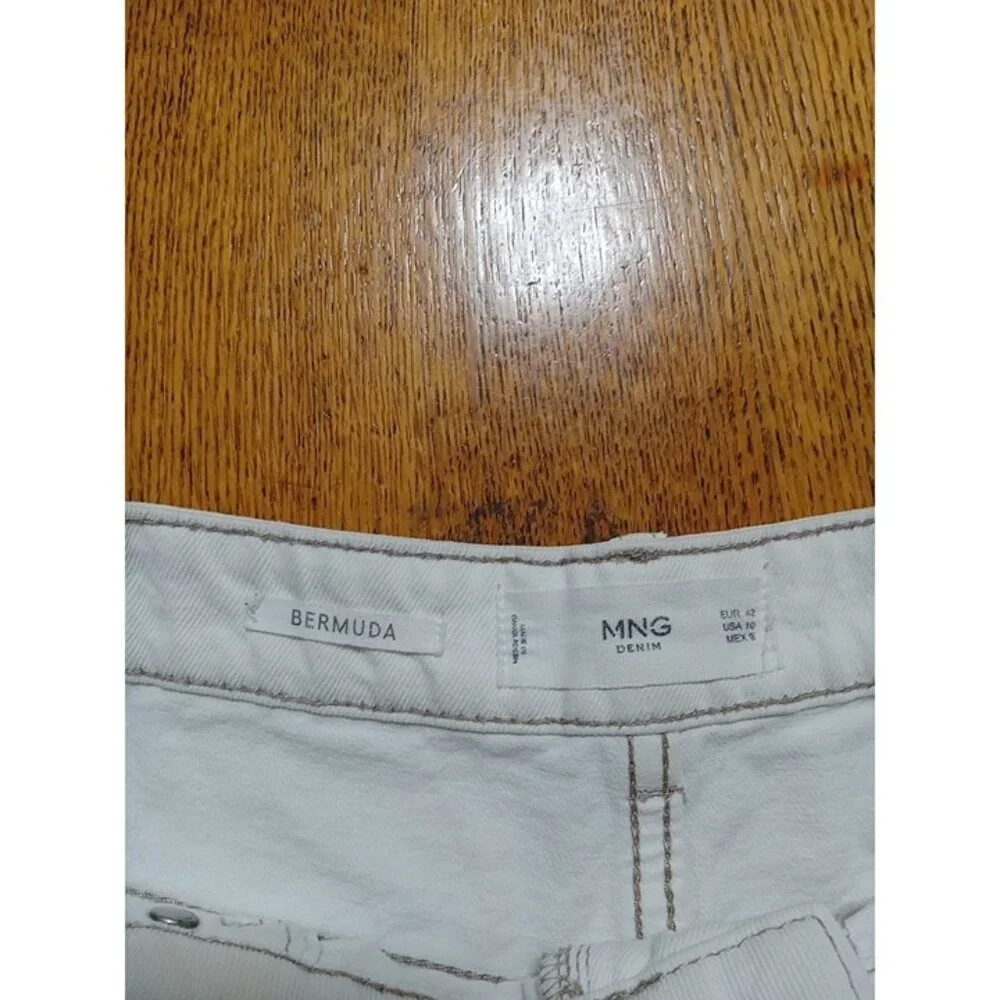 MNG Jeans Shorts 10 Womens CREME IVORY Preowned Summer Denim Bermuda Cuff - Picture 6 of 9